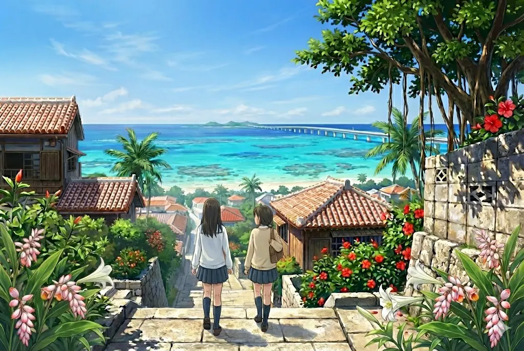 春の宮古島を楽しむ女の子の写真